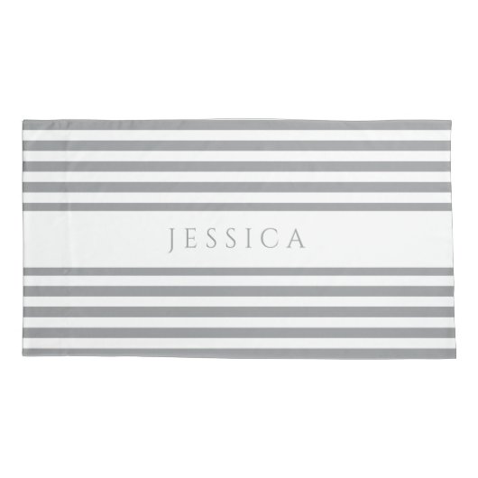 Gray & White Striped Pattern Name Pillow Hoesje Kussensloop (Achterkant)