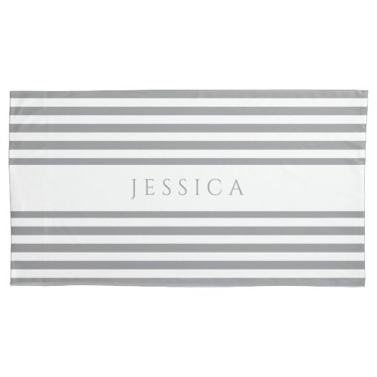 Gray & White Striped Pattern Name Pillow Hoesje Kussensloop (Voorkant)