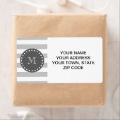 Gray White Stripes Pattern, Charcoal Monogram Etiket (Insitu)