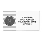 Gray White Stripes Pattern, Charcoal Monogram Etiket (Voorkant)