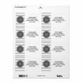 Gray White Stripes Pattern, Charcoal Monogram Etiket (Full Sheet)