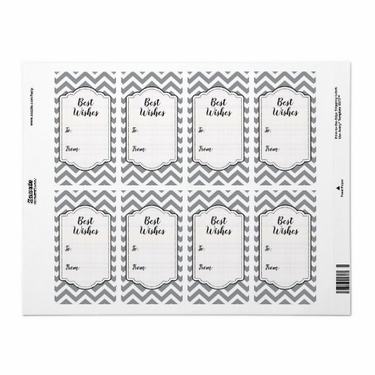Gray & White Thick Chevron Weddendag V2 Etiket (Full Sheet)