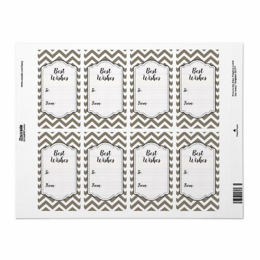 Gray & White Thick Chevron Weddendag V3 Etiket (Full Sheet)