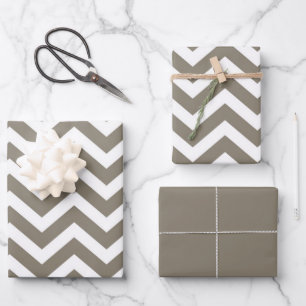 Gray & White Thick Chevron Weddendag V3 Inpakpapier Vel