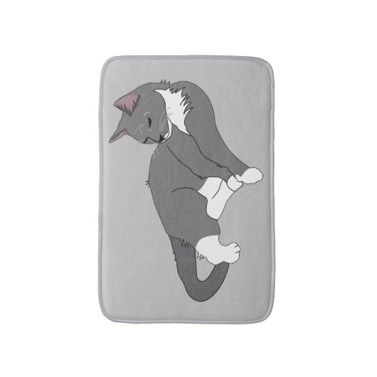 Gray & White Tuxedo Cat Badmat (Voorkant Verticaal)