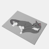 Gray & White Tuxedo Cat Deurmat (Schuin)