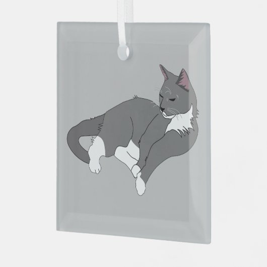 Gray & White Tuxedo Cat Glas Ornament (Voorkant links)