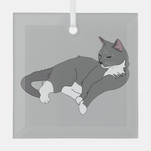 Gray & White Tuxedo Cat Glas Ornament (Voorkant)