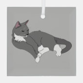 Gray & White Tuxedo Cat Glas Ornament (Achterkant)
