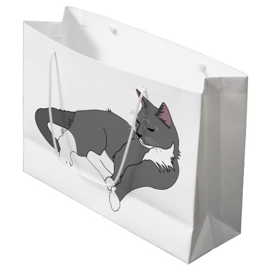 Gray & White Tuxedo Cat Groot Cadeauzakje (Voorkant Gekanteld)