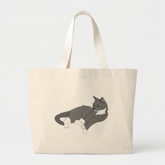 Gray & White Tuxedo Cat Grote Tote Bag (Voorkant)