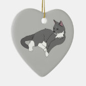 Gray & White Tuxedo Cat Keramisch Ornament (Rechts)