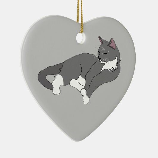 Gray & White Tuxedo Cat Keramisch Ornament (Rechts)