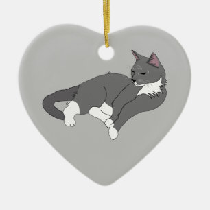 Gray & White Tuxedo Cat Keramisch Ornament