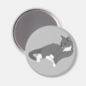 Gray & White Tuxedo Cat Magneet (Voorkant / Achterkant)