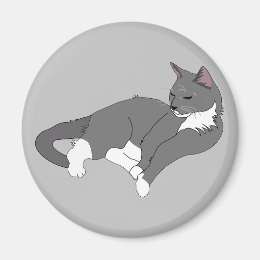 Gray & White Tuxedo Cat Magneet (Voorkant)