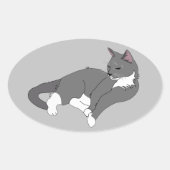 Gray & White Tuxedo Cat Ovale Sticker (Voorkant)
