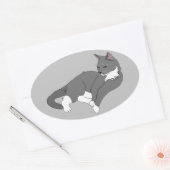 Gray & White Tuxedo Cat Ovale Sticker (Envelop)