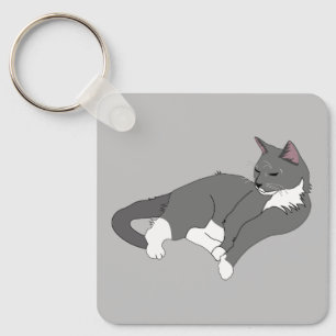 Gray & White Tuxedo Cat Sleutelhanger