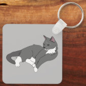 Gray & White Tuxedo Cat Sleutelhanger (Achterkant)