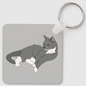 Gray & White Tuxedo Cat Sleutelhanger (Achterkant)