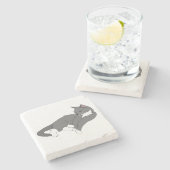 Gray & White Tuxedo Cat Stenen Onderzetter (Zijkant)