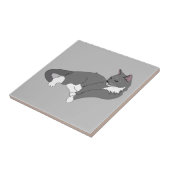 Gray & White Tuxedo Cat Tegeltje (Zijkant)