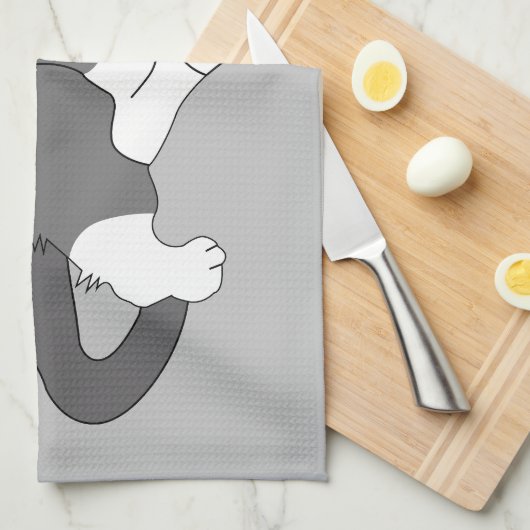 Gray & White Tuxedo Cat Theedoek (Quarter Fold)