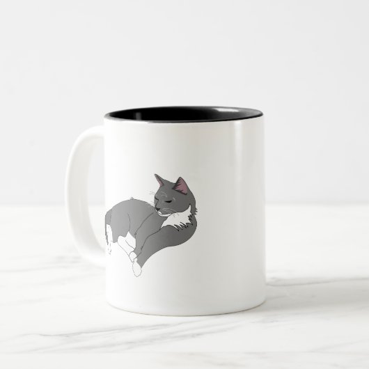 Gray & White Tuxedo Cat Tweekleurige Koffiemok (Voorkant links)