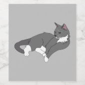 Gray & White Tuxedo Cat Wijn Etiket (Enkel label)