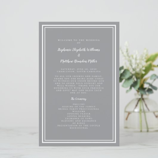 Gray White Wedding Script Budget Ceremony Program (Staand voorkant)