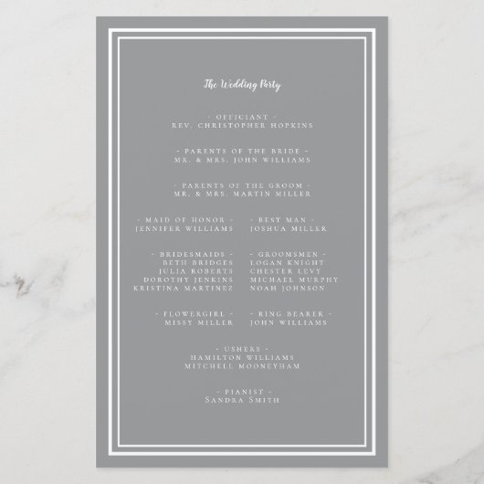 Gray White Wedding Script Budget Ceremony Program (Achterkant)