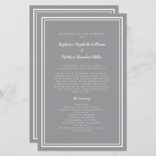 Gray White Wedding Script Budget Ceremony Program (Voorkant / Achterkant)