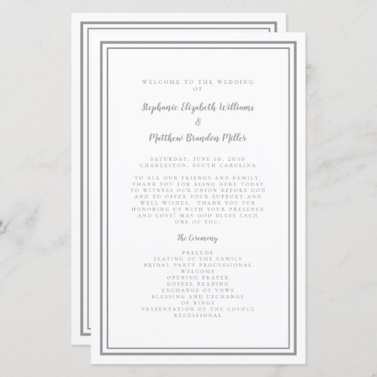 Gray & White Wedding Script Chic Ceremony Program (Voorkant / Achterkant)