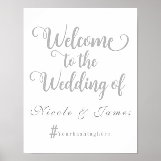 Gray & White Wedding Welcome Hashtag Weddenschap Poster (Voorkant)