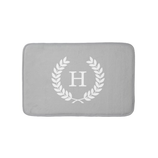 Gray White Wheat Laurel Wreated Initiaal Monogram Badmat (Voorkant)