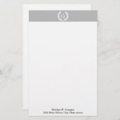 Gray White Wheat Laurel Wreated Initiaal Monogram Briefpapier (Voorkant / Achterkant)