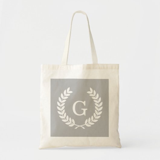 Gray White Wheat Laurel Wreated Initiaal Monogram Tote Bag (Voorkant)