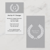 Gray White Wheat Laurel Wreated Initiaal Monogram Visitekaartje (Voorkant / Achterkant)