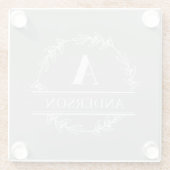 Gray White Wreated Family Name Monogram Glazen Onderzetter (Achterkant)