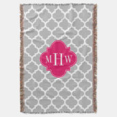 Gray WhMarokkaans #5 Raspberry 3 Initiaal Monogram Deken (Voorkant Verticaal)