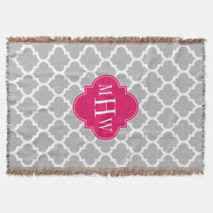 Gray WhMarokkaans #5 Raspberry 3 Initiaal Monogram Deken
