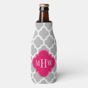 Gray WhMarokkaans #5 Raspberry 3 Initiaal Monogram Flesjeskoeler