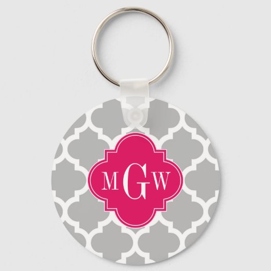 Gray WhMarokkaans #5 Raspberry 3 Initiaal Monogram Sleutelhanger (Voorkant)