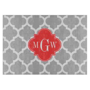 Gray WhMoroccan #5 Coral Red 3 Initiaal monogram Snijplank