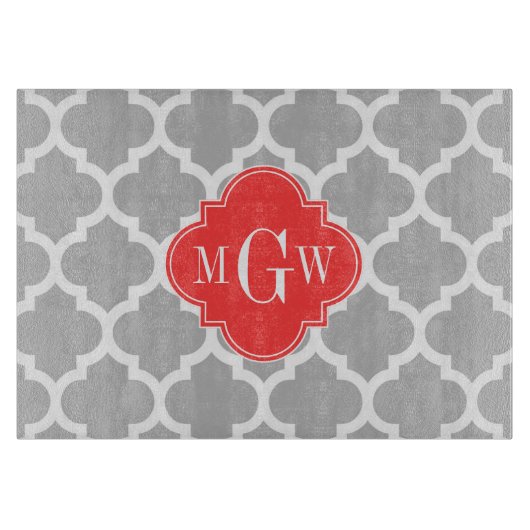 Gray WhMoroccan #5 Coral Red 3 Initiaal monogram Snijplank (Voorkant)