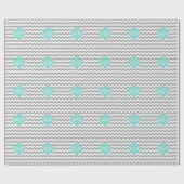 Gray Wht Chevron Aqua Quatrefoil 3 Monogram Cadeaupapier (Vlak)