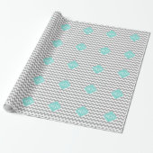 Gray Wht Chevron Aqua Quatrefoil 3 Monogram Cadeaupapier (Uitgerold)