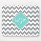 Gray Wht Chevron Aqua Quatrefoil 3 Monogram Muismat (Voorkant)