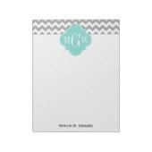 Gray Wht Chevron Aqua Quatrefoil 3 Monogram Notitieblok (Linkerzijde)